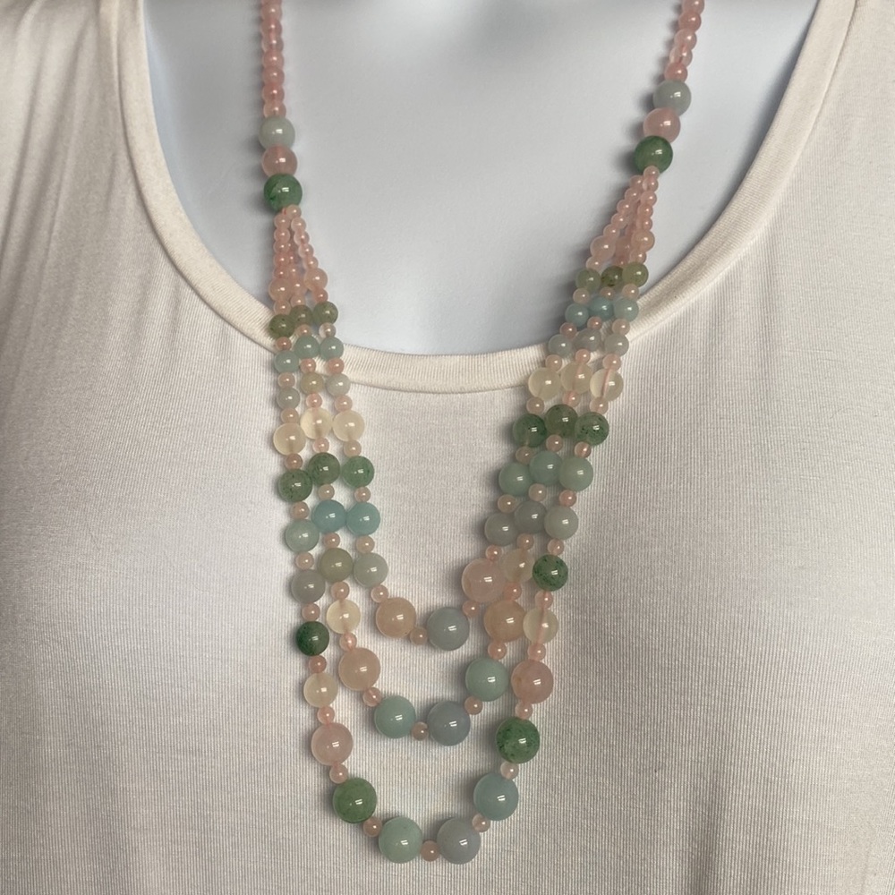 Glass Pastel 3 Strand Beaded Necklace